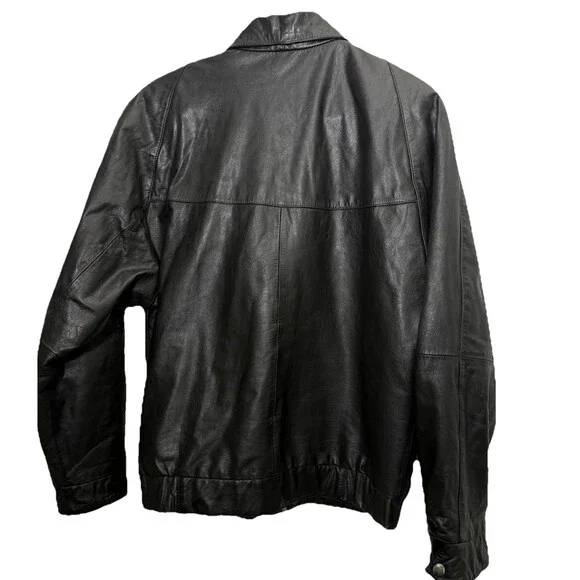Clipper Mist By London Fog Black Leather Men’s Bomber Jacket Size M Aviator 90’s - Picture 2 of 10